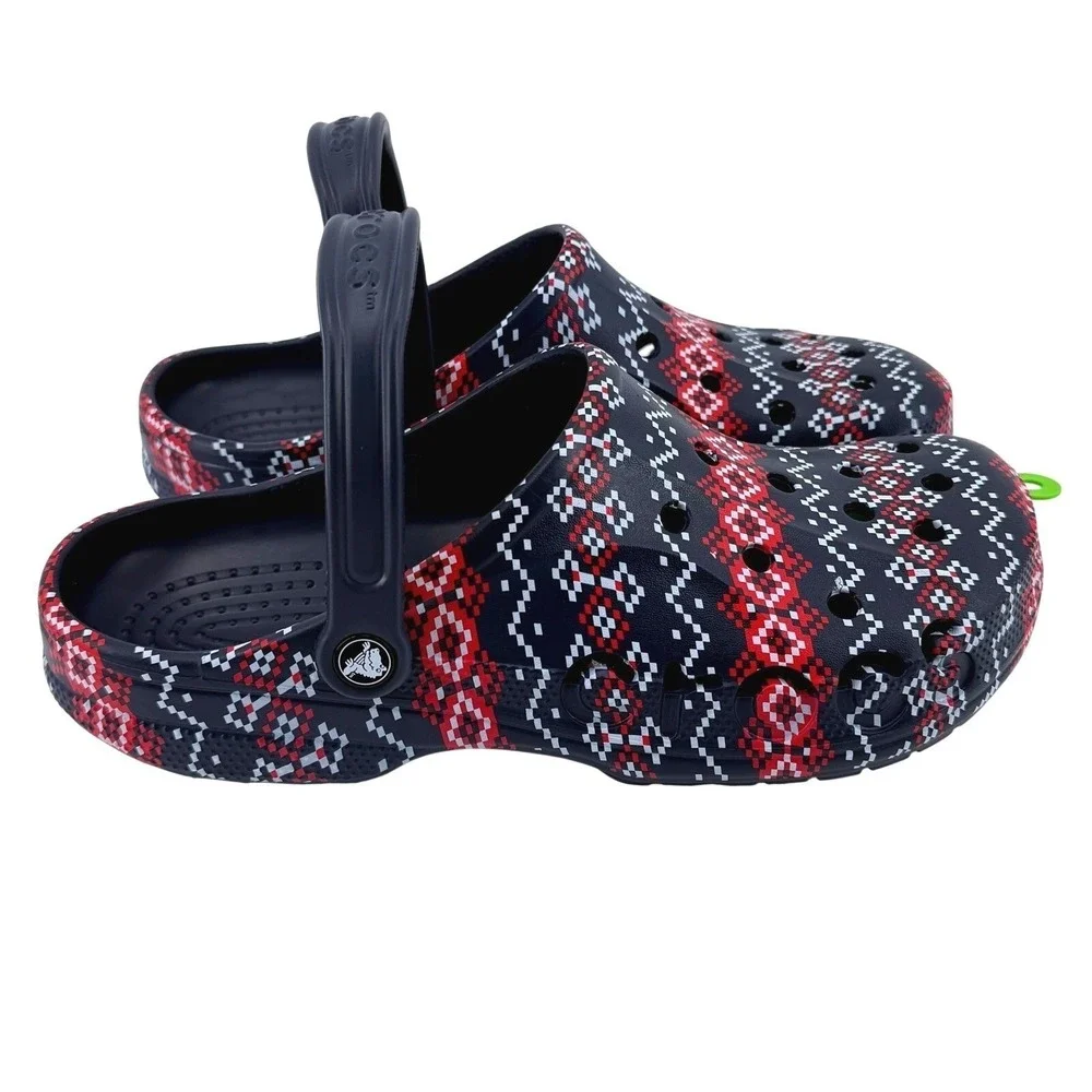 Crocs Baya Holiday Graphic Clog Mens Size 10 Navy Blue Fair‎ Isle Comfy Gift NWT